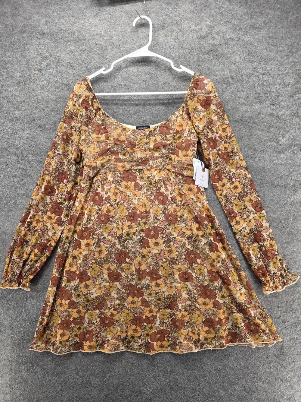 Originality Dress Womens M White Floral Fit & Flare Short Puff Sleeve Lined